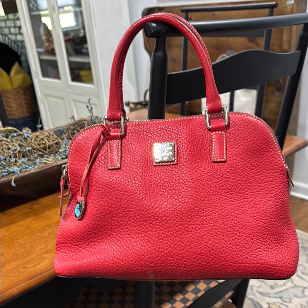 Dooney & Bourke VINTAGE Red Pebble Leather Satchel with Silver Hardware
